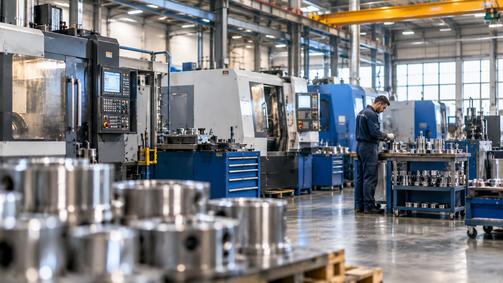 Officina CNC con operaio al lavoro